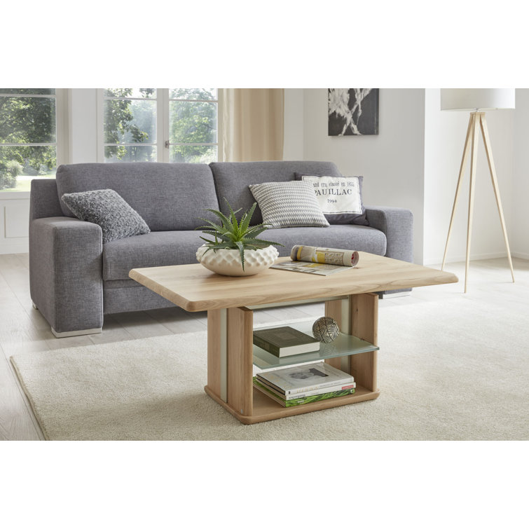 Ebern Designs Ikbale Solid Wood Lift Top Floor Shelf Coffee Table with